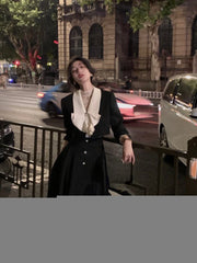 Elegant 2 Piece Dress Set Women Long Sleeve Crop Tops + Casual Black Midi Skirt 2025 Autumn Slim Retro Office Lady Korean Suits