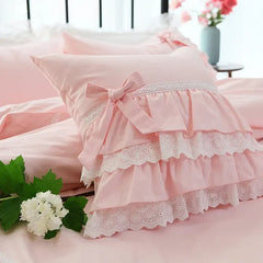 Pink Decorative Cushion Cover, Ruffle Lace Pillow Cover, Cake Layers, Princess Bowknot Pillow Case, Garden Style, Top Sweet