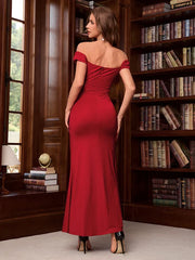 One-shoulder Sexy V-neck Fishtail Dress Female Bodycon Strapless Maxi Gown Party High Waist Ruched Dress Ladies Elegant
