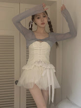 Lace Kawaii Sweet 3 Piece Set Women Bandage Korean Fashion Party Mini Skirt Suit Bow Ruffles Fairy Vintage Clothing 2023 Summer