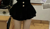 Korean Fashion V-nck Long Sleeve Black Knitted Cardigan+ Y2k E-Girl High Waist Ruched Short Skirts 2024 New Two Piece Sets