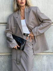 Oversized Blazer Suits For Women Loose Slit High Waist Skirts Femme New Street Casual Blazers 2 Piece Sets Womens Outfits