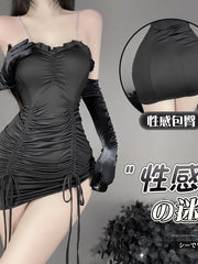 Fashion Sexy Mini Dress Underwear Sexy Drawstring Strap Wrap Hip Short Dress Elegant Irregular Dresses 2025 New Tops Sweet F492