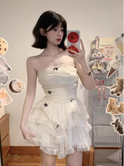 Even Party Black Dress Women Casual Corset Y2k Mini Office Lady Sleeveless Bodycon Lace One Piece Korean