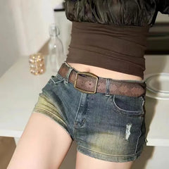 2025 Designer Female Gothic Y2k Belt Vintage Women's Belt Pu Leather Hip Hop Fashion Pattern Print Retro Jeans Dress Accessories