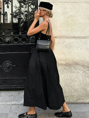 Fashion Black Suspender Dress 2025 Autumn Winter New Niche Slim Long Dresses Female High Waist Sleeveless Holiday Clothes