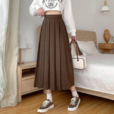 Long Skirt Brown 2024 Summer Korean Fashion High Waist Black Midi Skirt Women Elegant A Line Girls Pleated Skirts Gray Spring