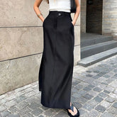 Black Loose Long Skirts Women A-Line Zip Skirts Ladies Elegant Summer Skirts Female With Pocket Ankle-Length Skirts