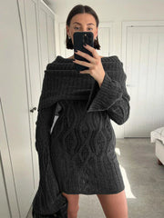 Knitted Mini Dress For Women Slim Rib High Waist Flare Sleeve Dresses Femme 2023 Autumn Winter Bodycon Sexy Dress Woman