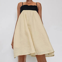 Fashion Suspender Contarast Color Dress Women's Backless Loose Beach Holiday Short Spaghetti Strap Dress Female Pullover