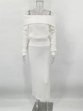 Knitted Skirt 2 Piece Set Women's One-Shoulder Long Sleeves Sweater Pullover Elegant Slim Fit Long Skirt Suit Autumn New