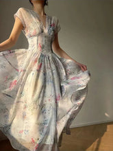 French Vintage Court Style Midi Dress Elegant V Neck Slim Wasit Party Prom Vestidos 2025 Summer One Piece Robe Female Clothes