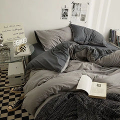 Solid Blue Duvet Cover Set Flat Sheet with Pillowcases New Twin Full Size Boys Girls Bed Linen Grey Green Bedding Kit