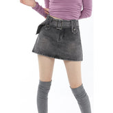 Graduation Gift Summer Women Black Grey Denim Short Skirt High Waist Casual Korean Vintage Straight Female Streetwear Irregular Denim Shor Skirt