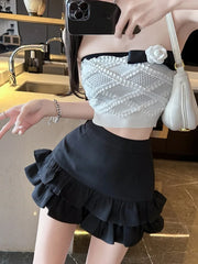 Elegant Women Mini Skirt Summer Sexy Solid High Waist Short Skirts Korean Fashion Trend Ruffle A-LINE Y2k Skirt for Girl