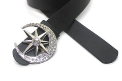Goth Luxury Brand New PU Leather Inlaid with Diamonds Starry Moon Button Head Belt for Women Jeans Skirt Punk Y2k Accessories