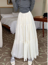 White Black Long Skirt Women Crochet Lace Maxi Skirt 2024 Goth Lolita Summer High Waisted Pleated Skirts rok