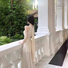 New 2025 Women's French Elegant Midi Dress Fashion Fairy Pleated Party Prom Evening One Piece Clothes