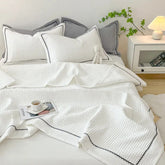 Korean Bubble Yarn Summer Blanket for Double Bed Breathable Thin Comforter Set Machine Washable Quilt 3 Pcs Set or Single Quilts
