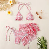 Womens Three Piece Swimsuit 2024 Summer Push Up High Waist Bikini Sets With Cover Up Skirt Tie-dyed Swim Bathing Suit Beachwear