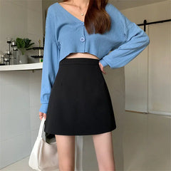 Black Skirts Women Mid-calf College A-line High Waist Korean Style OL All-match Friends Streetwear Chic Female Bottom