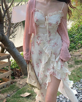 2025 Summer Floral Sleeveless Midi Dresses Women Designer Vintage Dress Female One Piece Elegant Dress Korean Fashion