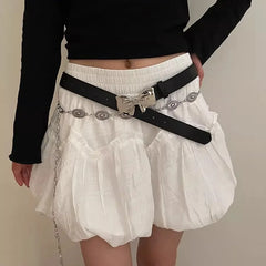 2025 Fashion Goth Y2K Bow Buckle Belts for Women Egirl Black White Leather Belt Dress, Jeans Goblinccore Accessories