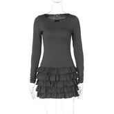 Fashion Ruffled Mini Dress For Women O Neck Bows Frill Dress Slim Long Sleeve Club Casual Party Dress Vestido 2025 New