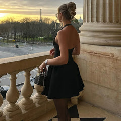 Sexy Deep V Neck Backless Halter Dress For Women Fashion High Waist Casual Club Party Black Dress Slim Ladies Elegant