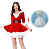 New Fashion Women Half Sleeve Solid Popular Ladies Santa Claus Xmas Theme Costume Cosplay Outfit Waistbelt Fancy Christmas Dress