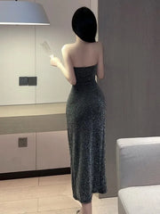 Dresses Sexy Sequin Sparkling Spicy Girl Hollow Top High Waisted Slit Long Dress Nightclub Two-piece Dress Elegant S2EY