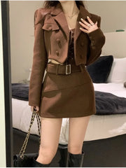 Elegant Fashion Long Sleeve Coat Women+ Sexy Slim Fit Camisole Tops+ Y2k High Waist Bodycon Skirts Sping New Three Piece Sets