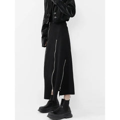 Harajuku Long Skirt Women Black High Waist A-line Zipper Split Irregular Japanese Fashion Midi Autumn Streetwear