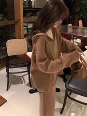 Korean Fashion Two-Piece Knitted Sweater Suits Autumn Winter Blouses Tops and Skirt Set Casual Elegant Female Hoodies Outfits