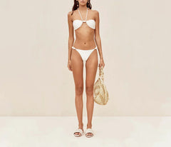 Solid Color Bikini and Crochet Dress Women Fashion Two Piece Outfits Swimsuit Luxury Swimwear Vacation Bathing Suits 2025