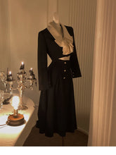 Korean Skirt Suit 2022 Autumn Elegant 2 Piece Set Office Lady Long Sleeve Short Coat + Blue Midi Skirt Outfits Woman Slim Retro