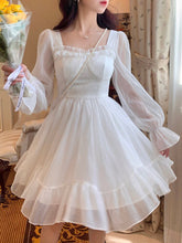 French Sweet Fairy Lolita Dress Women Long Sleeve Lace Y2k Mini Dress Vintage Kawaii Clothes One Piece Dress Korean Spring