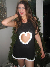 Knit Heart Hollow Out Splice Mini Dress Woman Slim Sleeveless Fashion High Waist Lace Ruffled See-Through Knitwear Dress
