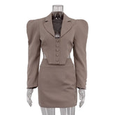 Fall New Mini Skirt Suit Long Sleeve Lapel Fishbone Top Hip-Covering Skirt Sexy Bodycon Two-Piece Commuting Sets Female
