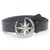 Goth Luxury Brand New PU Leather Inlaid with Diamonds Starry Moon Button Head Belt for Women Jeans Skirt Punk Y2k Accessories