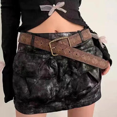 2025 Designer Female Gothic Y2k Belt Vintage Women's Belt Pu Leather Hip Hop Fashion Pattern Print Retro Jeans Dress Accessories