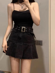 Oversize American Retro High Waiste A-line Skirts 2024 Summer New Ruched Faldas Mujer Y2k Grunge Denim Skirt for Women