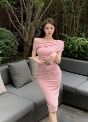 American Style Temperament One Shoulder Women's Maxi Dress Summer Soft Girls Off Shoulder Tight Waist Wrap Hip Long Dress ZOVH