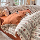 Yellow Floral Bedding Set Soft Ins Single Double Queen Size Duvet Cover Flat Sheet Pillowcase Girls Home Bed Linens NO Filler