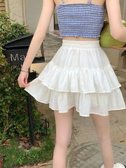 Pleated A-line Skirt White Women Ruffles Sweet Hottie Preppy Style Elastic Elastic Waist Slim Thin SimpleCasual Summer Wholesale