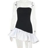 Elegant Strapless Bud Mini Dress For Women Contrast Color Gown Dress Sleeveless Sexy Irregular High Waist Tube Top Dress