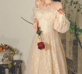 French Vintage Fairy Dress Women Lace Casual Embroidery Evening Dresses Female 2025 Spring Court Retro Midi Elegant Dress