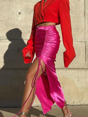 Slit Elegant Maxi Skirt For Women High Waist Pleated Skirts Ladies Versatile Casual Temperament Long Women's Skirt