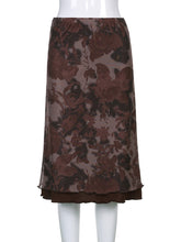 Floral Print Vintage Green Midi Skirt Women Y2K High Street Grunge Fashion Elegant Mid-Calf Long Skirt Streetwear Female Faldas