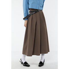 2023 Spring Vintage Khaki Pleated Women Suit Skirt Casual High Waist American College Style Ladies Medium and Long A-line Skirt